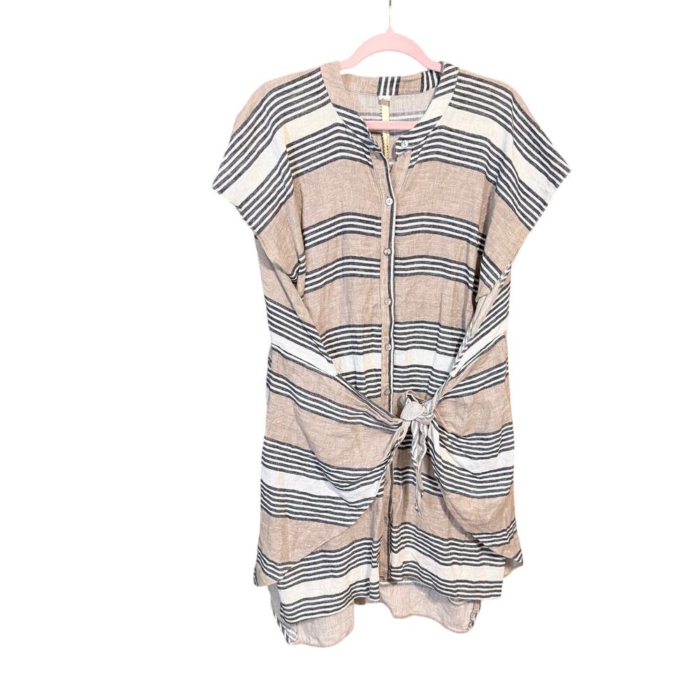 Uncle frank linen cotton blend striped wrap dress small USA made button front